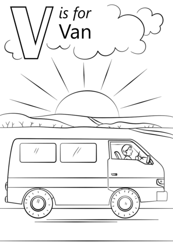 V Is For Van Coloring Page